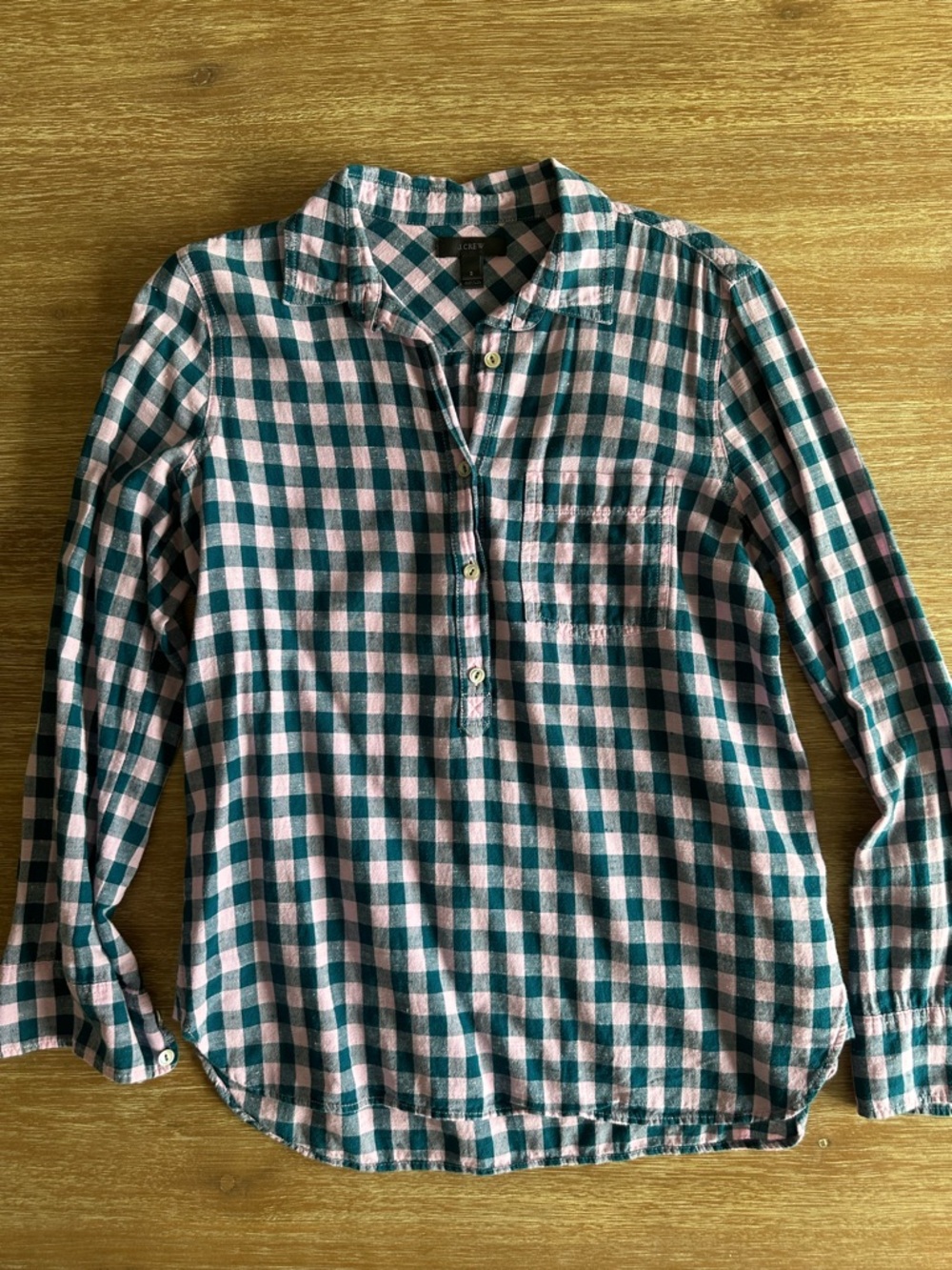 J. Crew Women’s Green and Pink Check Button-Up Shirt